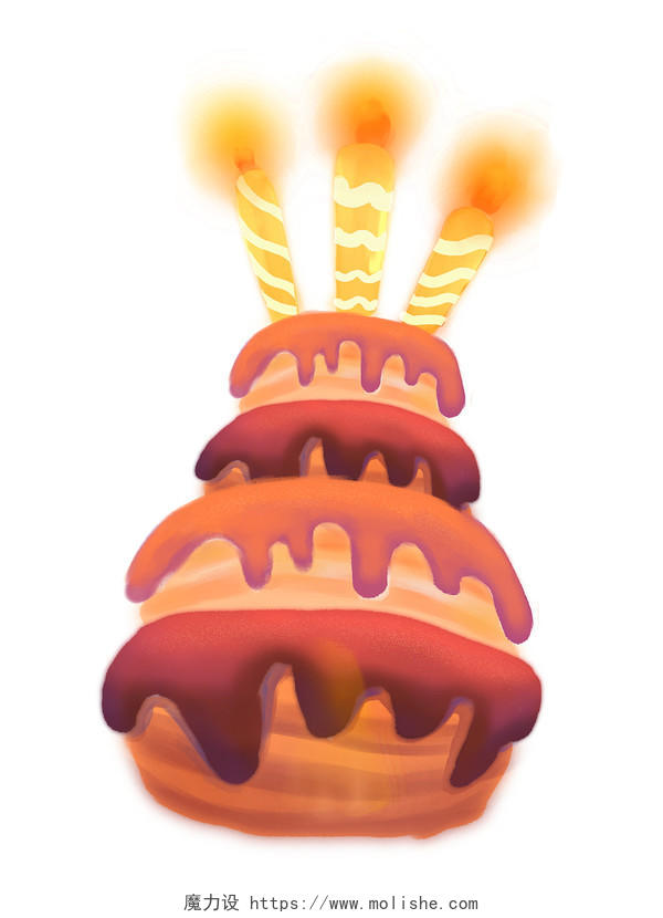 彩色手绘卡通生日蛋糕蜡烛烛光元素PNG素材